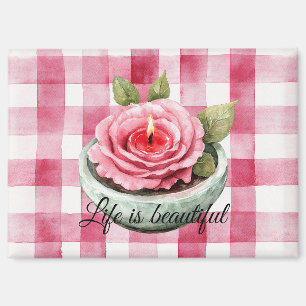 Aimant Bougie Carreaux Rose Rose
