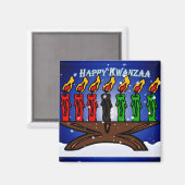 Aimant Bougie Kwanzaa Kinara avec neige et salut (Recto/Verso)