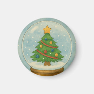Aimant Boule à neige avec sapin de Noël en aquarelle hive