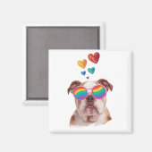 Aimant Bouledogue anglais avec coeurs Saint-Valentin (Recto/Verso)