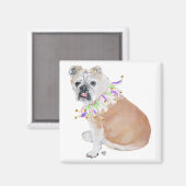 Aimant Bouledogue anglais en collier de fête (Recto/Verso)