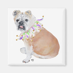Aimant Bouledogue anglais en collier de fête