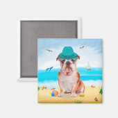 Aimant Bouledogue anglais sur la plage (Recto/Verso)