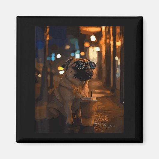 Aimant Bouledogue avec café glacé (Devant)
