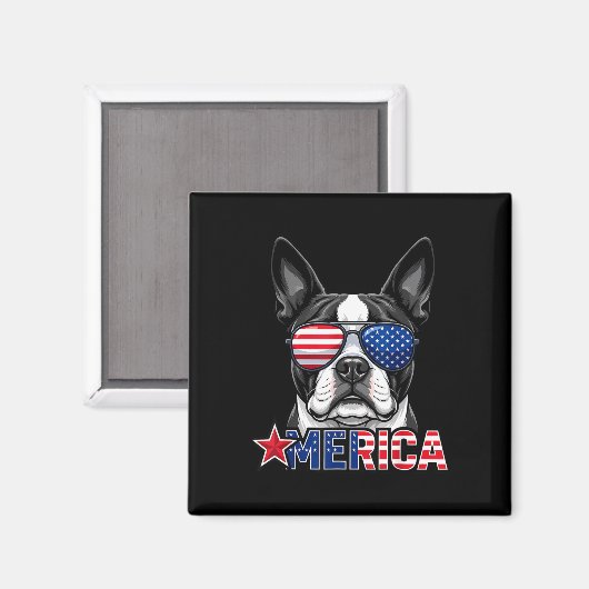 Aimant Bouledogue français 4 juillet merica drapeau améri (Recto/Verso)