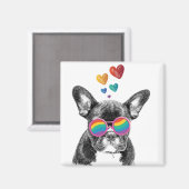 Aimant Bouledogue français avec coeurs Saint-Valentin (Recto/Verso)