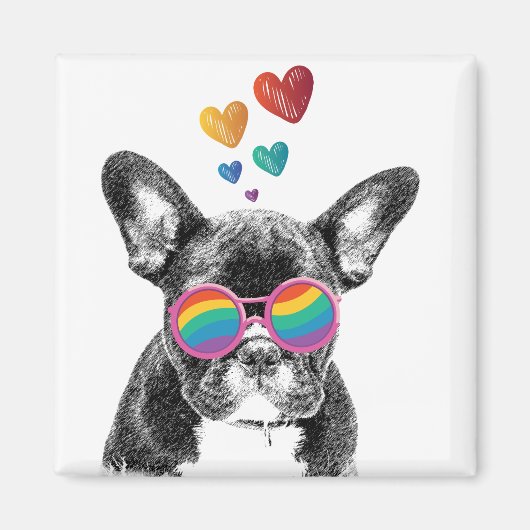 Aimant Bouledogue français avec coeurs Saint-Valentin (Devant)