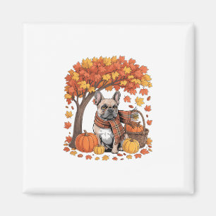 Aimant Bouledogue français écharpe d'automne citrouille f
