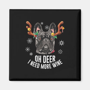 Aimant Bouledogue français noir de Noël bois de cerf vin