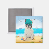 Aimant Bouledogue français sur la plage (Recto/Verso)
