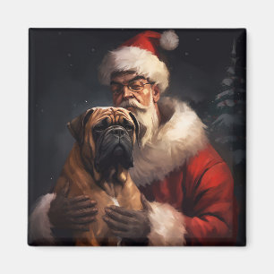 Aimant Bouledogue Mastiff avec le Père Noël Noël Festif