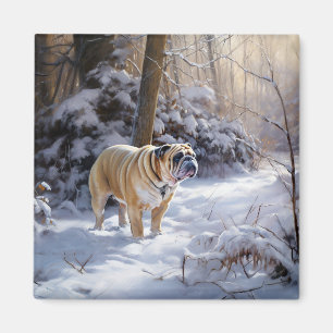 Aimant Bouledogue Noël Let It Snow Brossé