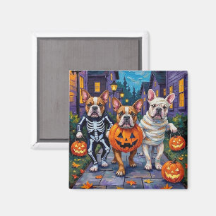 Aimant Bouledogues faisant Trick-or-Treat dans des costum