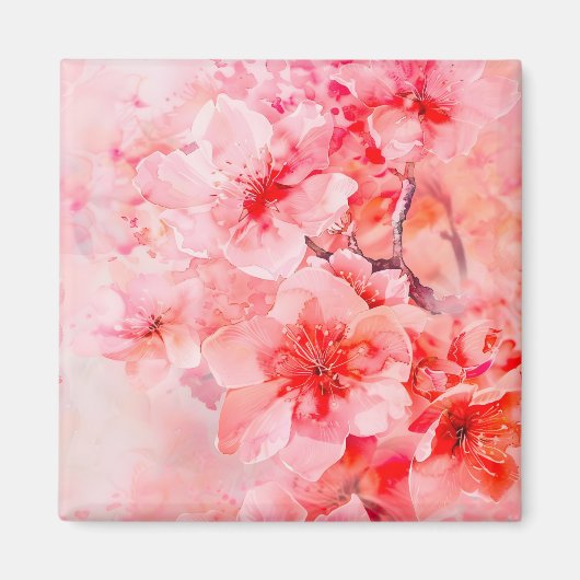 Aimant Boules de fleurs de cerisier d'aquarelle (Devant)