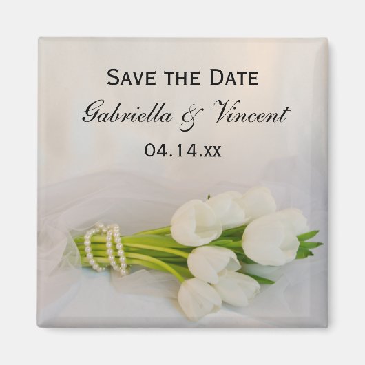 Aimant Bouquet blanc Tulip Printemps mariage Enregistrer  (Devant)