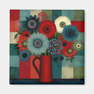 Aimant Bouquet de baies bleues en patchwork de ferme