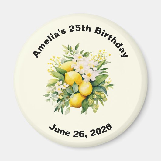 Aimant Bouquet de citrons avec fleurs blanches Anniversai (Devant)
