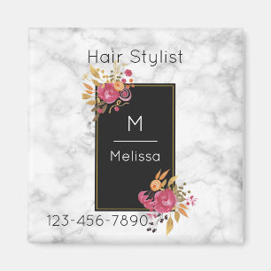 Aimant Bouquet de coin rose floral sur cadre noir affaire