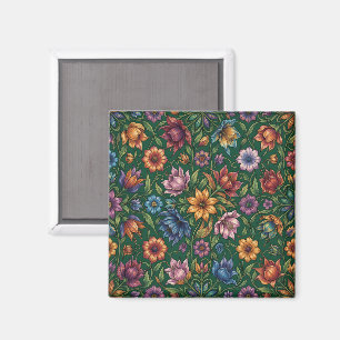 Aimant Bouquet de fleurs colorées sur fond vert