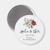 Aimant Bouquet de fleurs de rose crème et rouge Mariage R (Recto/Verso)
