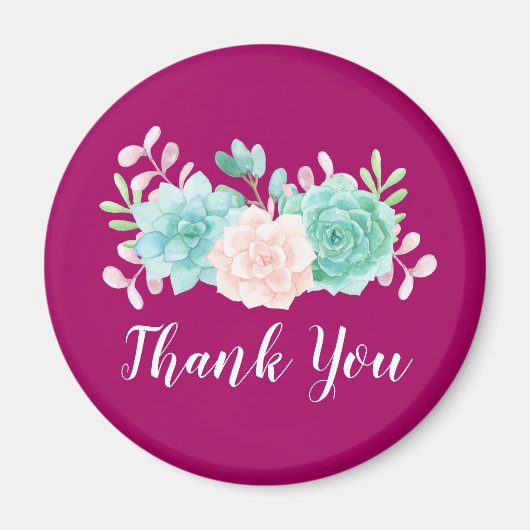 Aimant Bouquet de fleurs rose et vert Pastel sur Magenta  (Devant)