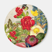 Aimant Bouquet de fleurs vintages aux papillons (Devant)