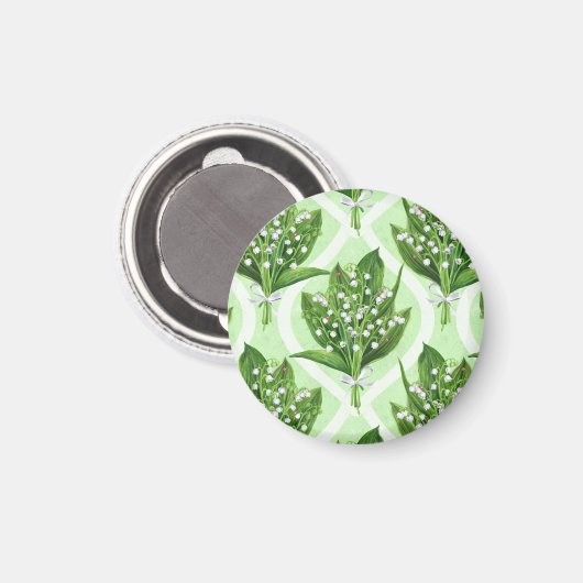 Aimant Bouquet de lys de la vallée fleurs sur vert (Recto/Verso)