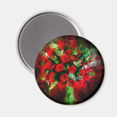 Aimant Bouquet de roses rouges aquarelle sur fond noir (Recto/Verso)