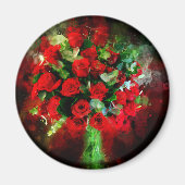 Aimant Bouquet de roses rouges aquarelle sur fond noir (Devant)