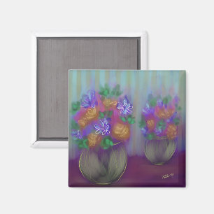 Aimant Bouquet Double rouge brillant Art original