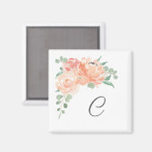 Aimant Bouquet floral aquarelle avec votre monogramme (Recto/Verso)