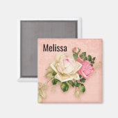 Aimant Bouquet floral rose et rose blanche (Recto/Verso)