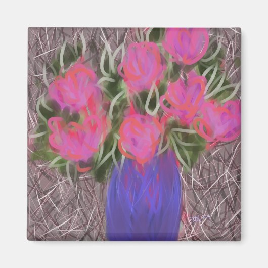 Aimant Bouquet rose chaud Art original (Devant)