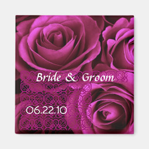 Aimant Bouquet rose de mariage MAGENTA avec la dentelle