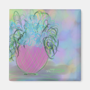 Aimant Bouquet rose et bleu clair Art original