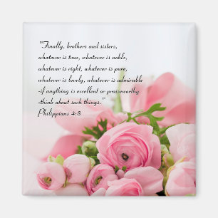 Aimant Bouquet rose pastel de fleurs Bible Verse