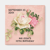 Aimant Bouquet Rose & Rose Blanc Anniversaire (Devant)