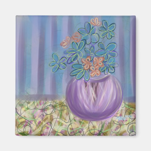 Aimant Bouquet violet et bleu Art original (Devant)