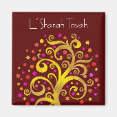 Aimant Bourgogne Rosh Hashanah Gold Tree of Life Moderne (Devant)