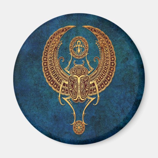 Aimant Bousier égyptien ailé avec ankh - bleu (Devant)