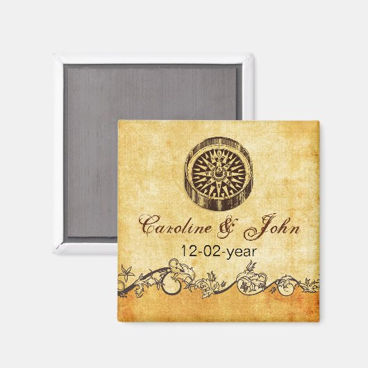 Aimant boussole rustique mariage nautique enregistrer la (Recto/Verso)