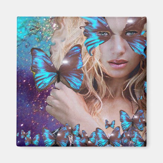 AIMANT BOUTEILLE BLEUE EN PARKLES OR VERT TURQUOISE (Devant)