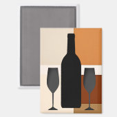 Aimant Bouteille de vin et deux Lunettes de vin (Recto/Verso)