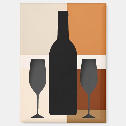 Aimant Bouteille de vin et deux Lunettes de vin (Recto)