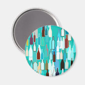 Aimant Bouteilles de vin, multicolores, fond turquoise (Recto/Verso)