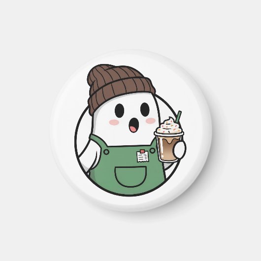 Aimant Bouton de café fantôme mignon (Devant)