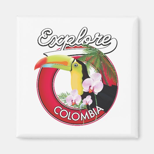 Aimant Bouton Explore Colombia logo rétro (Devant)