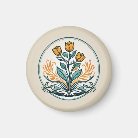 Aimant Bouton Floral orange (Devant)