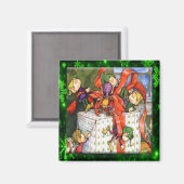 Aimant Bouton Présent De Joyeux Elfes Enveloppant (Recto/Verso)