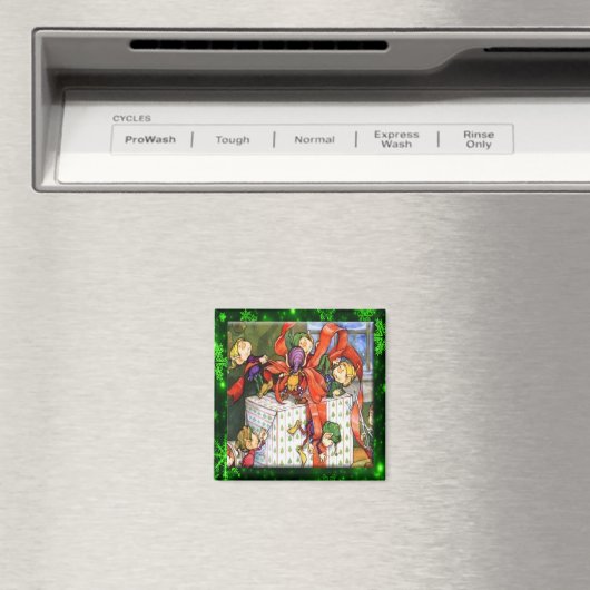 Aimant Bouton Présent De Joyeux Elfes Enveloppant (In Situ (Lave-vaisselle))